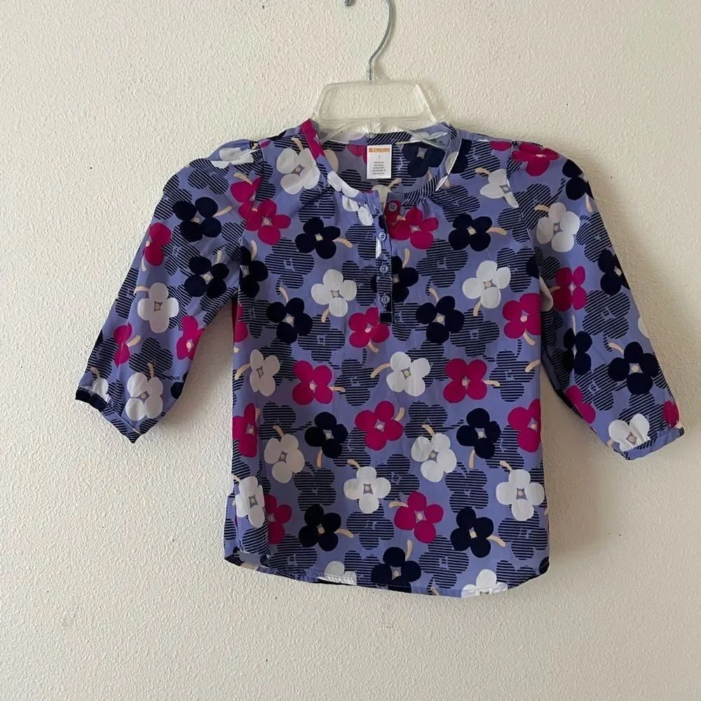 Gymboree Girls Blue Purple Floral Blouse size 7